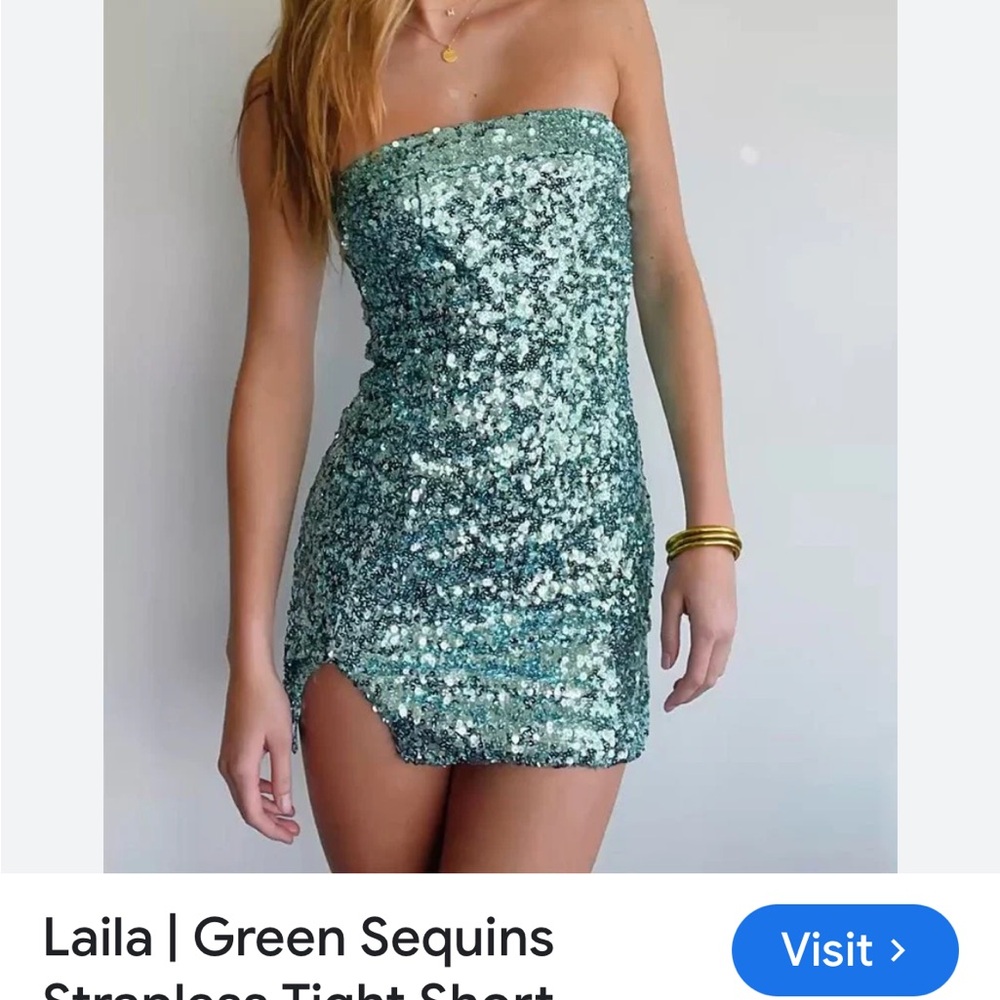 Green Sequin Strapless Dress